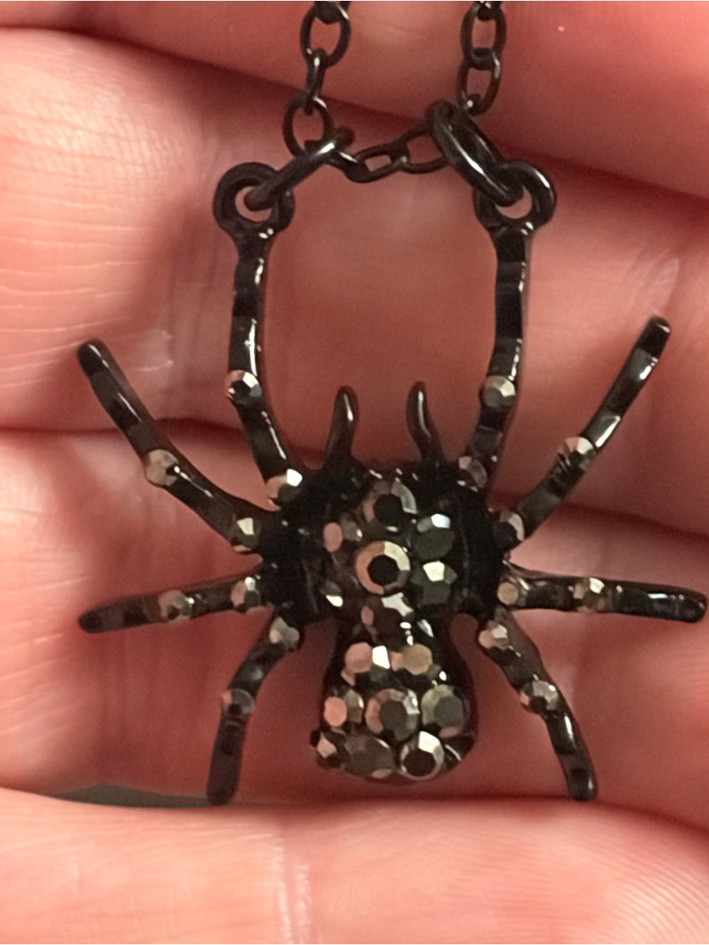 Black Crystal Spider Pendant Necklace for Women - Picture 4 of 5